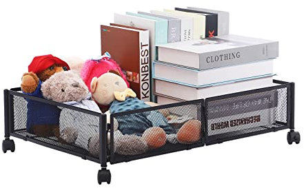 Caluself Contenitore sotto il letto con ruote, cassetto, montaggio senza attrezzi, per vestiti, biancheria da letto, coperte e scarpe (60 x 40,5 x 16 cm)