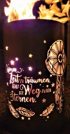 TiKo-Design® Feuertonne Feuerkorb mit Zeit Motiv – Nimm dir Zeit