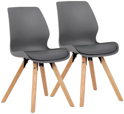 CLP Esszimmerstuhl 2er Set gepolstert Luna, moderner Polsterstuhl mit Rückenlehne, stabil bis 136 kg, Küchenstuhl für Esszimmer und Wohnzimmer | Farbe grau Material Kunststoff