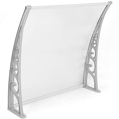 Auvent de Porte Entrée Marquise Solaire Porte Anti-Soleil Protection d'abri Polycarbonat (100 * 150cm, Blanc Gris)