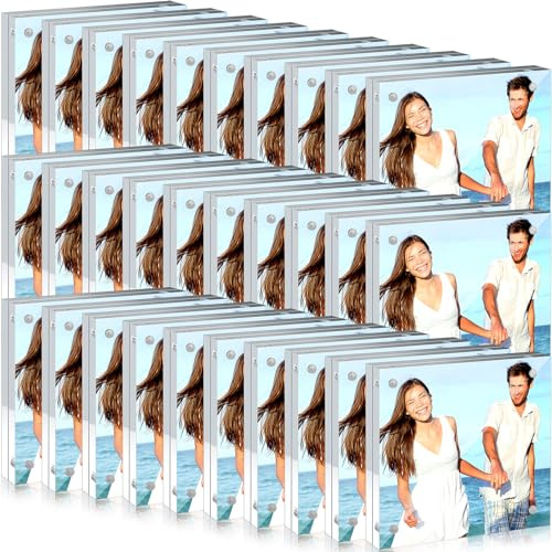 Handepo 30 Pack 4 x 4 Inch Clear Acrylic Picture Frames Double Sided Magnetic Photo Frames 20mm Thickness Frameless Desktop Display Freestanding for Bedroom Living Room Home Office