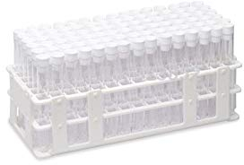 QUNINE Experimentierzubehör Kunststoff-Reagenzglas-Set, 1 Gestell und 60 Stück – 15 x 100 mm Reagenzgläser und Kappen, durchsichtige Labor-Chemie-Laborröhrchen (Größe: 15 x 100 mm)