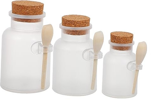 NAMOARLY 3stücke Teiliges Nachfüllbare Flaschen Für Badezusätze Frosted Flaschen Zur Aufbewahrung Von Pulver Mit Holzlöffel Für Kosmetik Und Persönliche Pflege