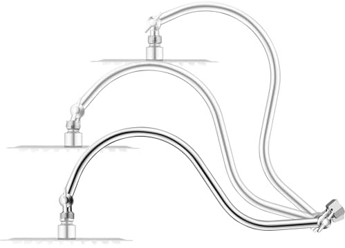 15 inch Goose Neck Curved Extra Long Adjustable Shower Head Extension Arm With Locking Set Screw, Singing Rain Brass Angle Height Adjustable, G1/2 Universal Connector Compatible (Chrome Finish)