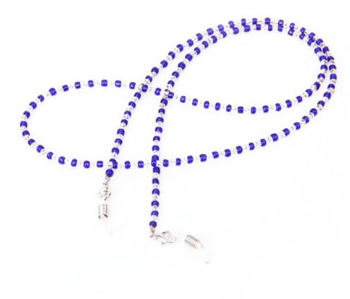 PACKOVE Brillenkette 60cm mit Kristallperlen und Brillenhalter Blau