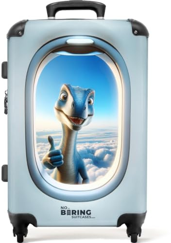 NoBoringSuitcases© Kinderkoffer, Kinderkoffer Jungen, Koffer Groß, Koffer | 72 L - Kinder Jungen, TSA Schloss, Koffer Blau, Reisekoffer Groß, Mittelgroß (Dino - Hellblau, 67 cm)