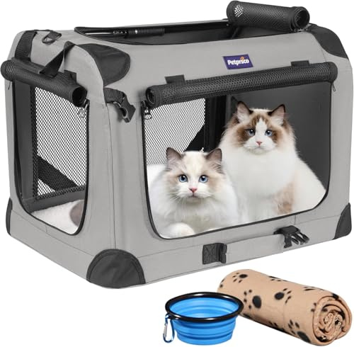 Petprsco Trasportino per gatti di taglia grande per 2 gatti di piccola e media taglia, morbido trasportino per animali domestici, 61 x 43 x 43 cm, per viaggi, con coperta calda, ciotola pieghevole e