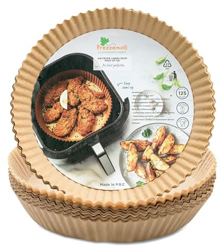 PREZZEMOLI Carta Forno per Friggitrice ad Aria, Accessori e Teglia, 125 Fogli da 20 cm