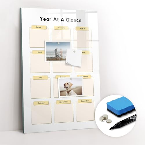 Extra starkes Glas-Magnetboard mit Neodym-Magneten & Marker-Set | Edles Design, glatte Oberfläche | Perfekt für tägliche Planung & kreatives Arbeiten- 40x60cm - Jahresplaner