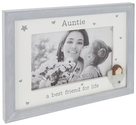 Shudehill Giftware Pebble Angel 6x4 Grey Photo Frame - Mum, Nan, Daughter, Auntie, Friends, Sister, Family - Sentimental Boxed Gift (Auntie)