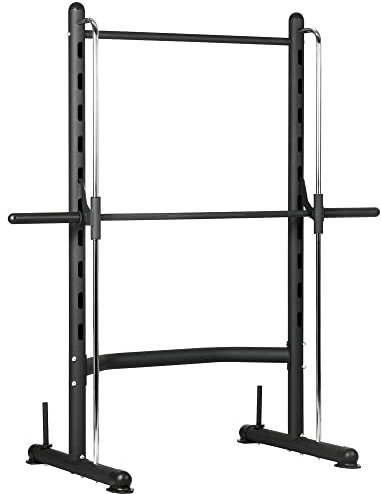 HOMCOM Smith Machine Squat Rack with Pull-Up Bar, Adjustable Weight Rack, Multi-Functional Weight Lifting Barbell Stand for Home, Gym, Strength Training