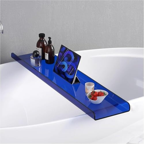 Suixtil Badewannenablage, Badetuchhalter aus klarem Acryl, Weinregal im Bad, Elegantes Badewannenregal, luxuriöser Badetisch(Blau)