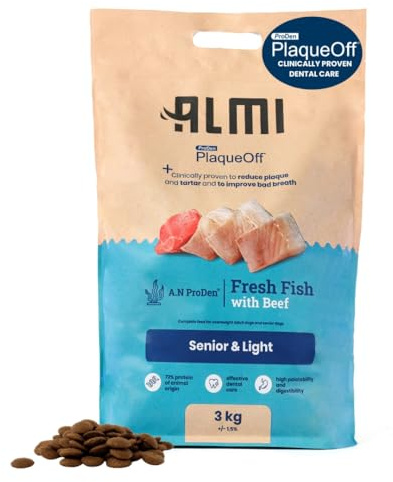 ALMI Premium Dry Dog Food 3kg | For Large or Overweight Dogs | High Fish & Beef Content - All Natural, Grain-Free, Protein-Rich - Premium PlaqueOff Dental Benefits - Hypoallergenic