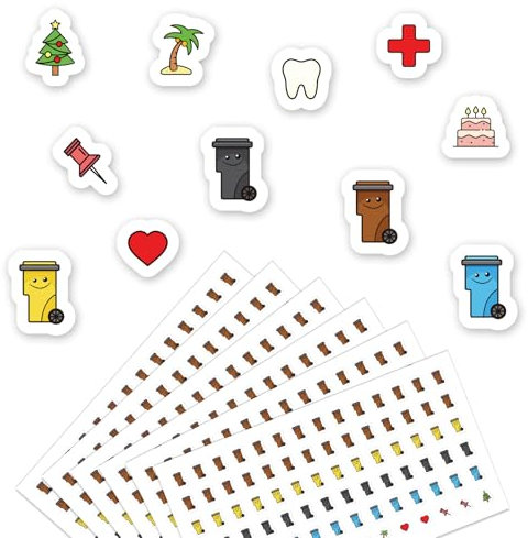 MEJOSER 504 Stück Mülltonnen Aufkleber Kalender 2025 2026 Selbstklebend Sticker für Wandkalender Jahreskalender Mülltrennung Geburtstag Urlaub Arzt Müllabfuhr Abfuhrkalender