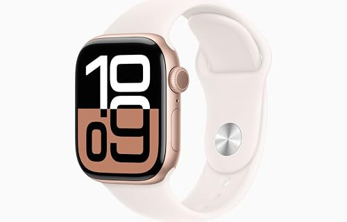 Apple Watch Series 10 [GPS, 42mm] - Cassa Oro Rosa in Alluminio con Cinturino Sport Rosa fard, S/M (Ricondizionato)