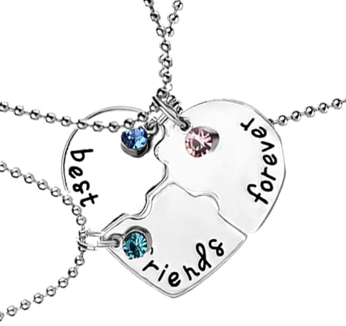 ZEPIQOR BFF Collares para 3,Best Friends Cadena con Colgante De Medio Corazón Collar para Colgante Corazon Collares de La Amistad para Niñas Collar Amistad Regalos para Mejores Amigas