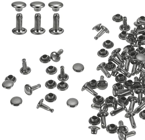 QUARKZMAN 100 Set Rivetti in Pelle Doppia Cappuccio, 6x8mm Tondo Rivetto Tubolari a Vite per Cuoio Chicago Metallo per Pelle Cintura Tessuto Collare Borsa Riparazione Decorazione, Bronzeo