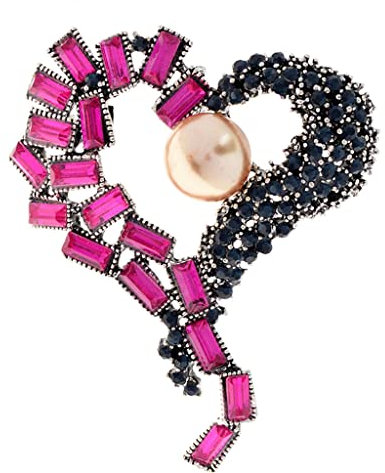Strass-Herz-Broschen für Damen, große Perle, rosafarbene Anstecknadel, Vintage-Schmuck-Brosche