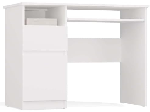 CDF Schreibtisch Computertisch Arbeitstisch mit Schublade Schrank und Tastaturauszug Home Office Bürotisch Links 98,5 x 51 x 75,5 cm - Weiß