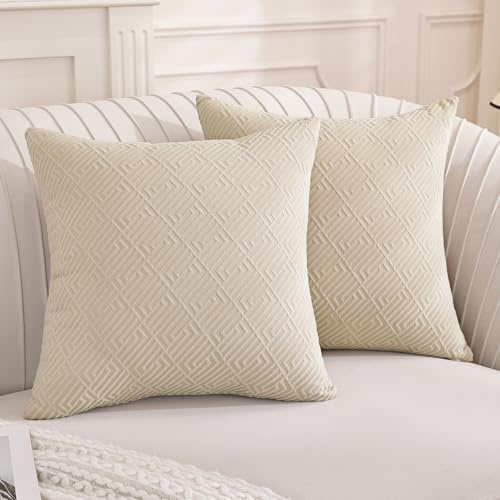 YSTELLAA Jacquard Funda Cojin 40x40, Juego De 2, Beige Claro | Fundas Cojines Decorativas Geometría, Cremallera Invisible, Transpirable Y Lavables, para Dormitorio y Salón