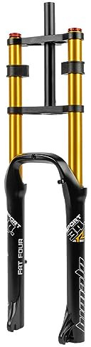 ZJHAHJY 26 Inch Bike Fat Fork Downhill MTB Air Suspension Forks Travel 140mm Straight Double Shoulder Rebound Adjustable Disc Brake ，for 4.0'' Tire (Color : Gold)