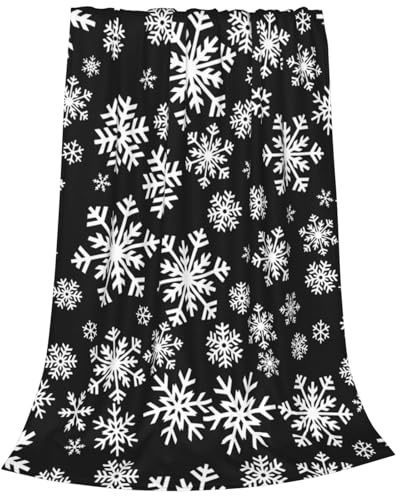 Weihnachtsdecke, Schneeflocken-Decke, Winter, dekorativ, ultraweich, warm, leicht, Ganzjahres-Fleecedecke, schwarze Flanelldecken für Sofa, Couch, Schlafzimmer, Bett, Stuhl, 150 x 200 cm