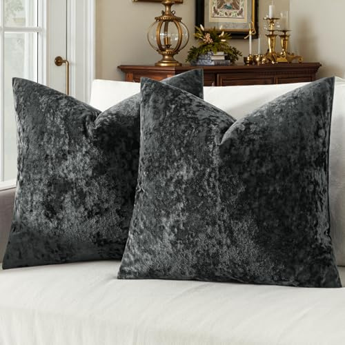MIULEE 2er Set Kissenbezug 40x40cm Samt Sofakissen Zierkissen Eisblume Dekokissen Weich und Kuschelig Kissenbezüge Kuschelkissen für Wohnzimmer Dunkelgrau