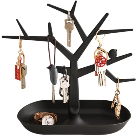 MIUPOO Baumtyp Schlüsselhalter,Eingangstisch Schlüsselablage,Desktop Schlüsselhalter,Schmuck Utensilienhalter,Schlüsselregal mit Ablage,Moderner Schlüsselhalterung,Schwarz,1 Stück.