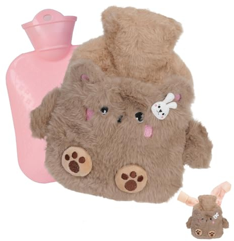 Flintronic Varmvattenflaska, 400 ml varmvattenflaska med plyschfodral, varmvattenflaska mysig fluffig mjuk plysch sött mönster, varmvattenflaska för nacke, axelsmärta och handfotvärmare (björn)