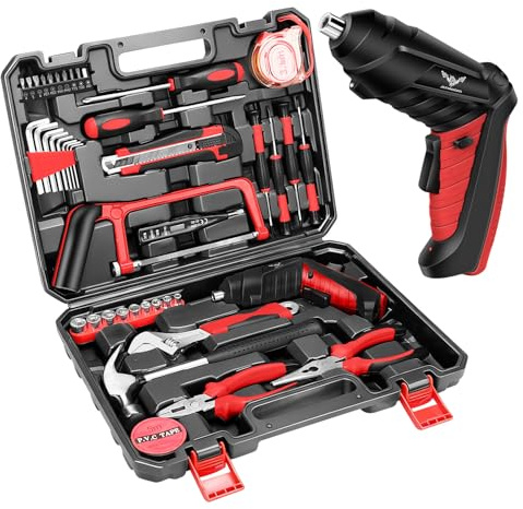 Household Tool Set with 3.6V USB Electric Screwdriver, 43 PCS Home Tool Kit with Cordless Lithium-ion Drill Driver