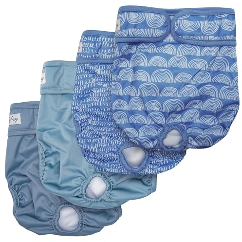JoyDaog Set mit 4 wiederverwendbaren und waschbaren Hundewindeln für mittelgroße Hündinnen, für Läufigkeit, Inkontinenz, Regelblutung, blau, Größe M