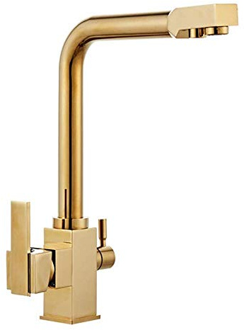 Modern Luxury 3-Way Kitchen Faucet with 360° Swivel, Golden Finish, 2-Handle Mixer Tap, Reliable Brass, Advanced Water Filtration System for Safe Drinking Water