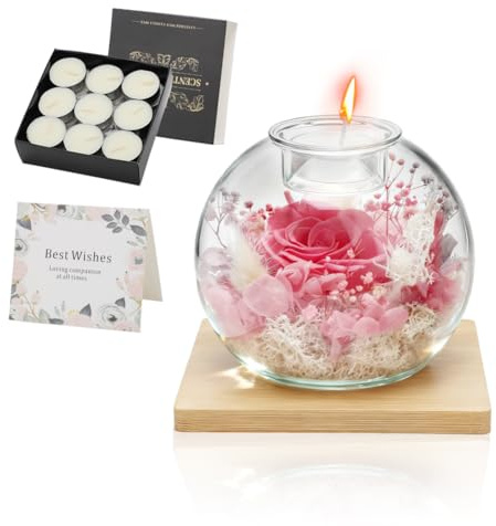 Rose Eternelle, Vraies Roses Eternelles avec Couvercle en Verre, Rosen Eternelle sous Cloche, Coffret Cadeau de Rose Préservée et Bougies ParfuméesIdéal pour la Saint-Valentin