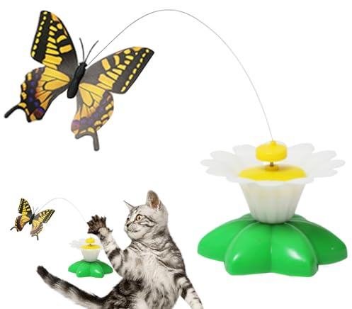 Ahuuen Elektronisches Katzenspielzeug, Automatischer Schmetterlings-Vogel-Teaser, Interaktiver 360° Rotationsspielzeug, Für Kätzchen zur Bewegung, zur Langeweile-Linderung, zum Jagen und Hetzen, für