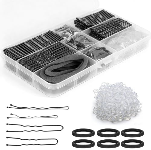 LiangSanXin 406 Horquillas Metal Negras Pinzas Pelo Mujer | Horquillas pelo mujer de metal con elásticos incluidos, accesorios versátiles para peinados de uso diario