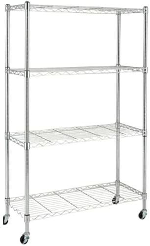 EffeDecor Scaffale in Metallo con Ripiani e Ruote Scaffalature Multiuso in Acciaio Cromato Fornito in Kit Completo Ideale per Magazzino,Ufficio,Casa,Garage,Cantina Varie Dimensioni (60x35x170 cm)