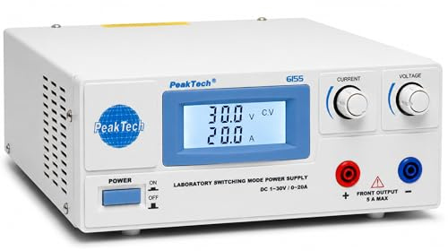 PeakTech 6155 - Fuente de Alimentación Digital C 1-30 V / 0-20A Pantalla LCD, Conmutación Confiable, Protección Contra Sobretensiones, Salida de Cc, Potencia de Salida 600 W - 214 x 87 x 336 mm