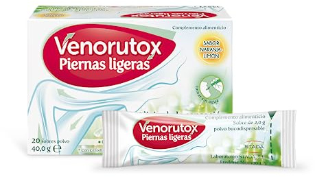 Venorutox, Piernas Ligeras Sabor Naranja Limón, Alivio Piernas Cansadas e Hinchadas, 2g x 20 Sobres