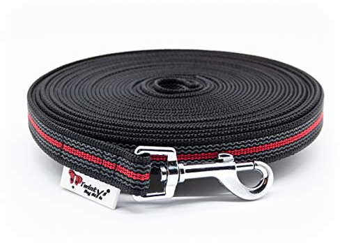 Twinkys Dog Style Schleppleine Hundeleine gummiert 20 mm breit für Hunde bis 50 kg - OHNE Handschlaufe 7,5 Meter Schwarz Rot Made IN Germany