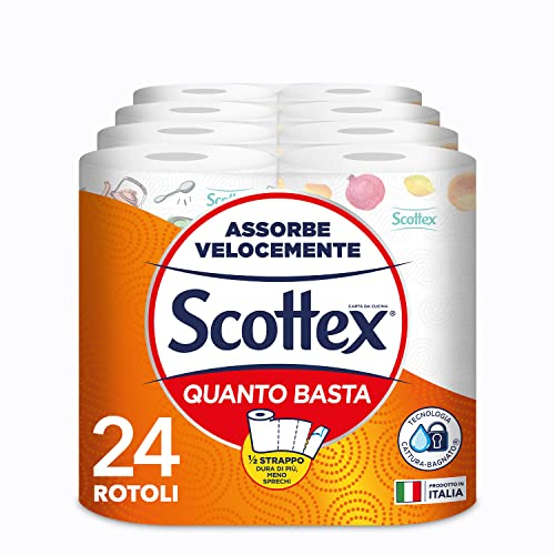 Scottex Quanto Basta, Carta Cucina, Opzione Mezzo Strappo, Con Carta certificata FSC, Confezione da 24 Maxi Rotoli