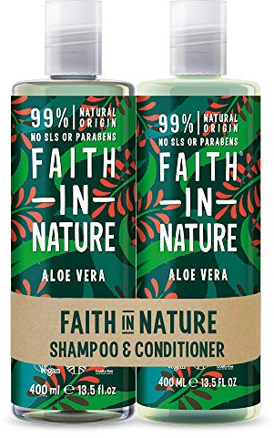 Faith In Nature Natural Aloe Vera Shampoo and Conditioner Set, Rejuvenating, Vegan & Cruelty Free, No SLS or Parabens, for Normal to Dry Hair, 2 x 400ml
