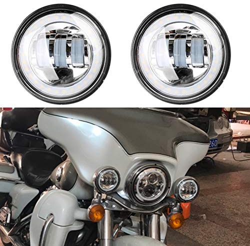 2 Stück 11,4 cm runde CREE LED Nebelscheinwerfer mit weißen Angel Eyes DRL Halo für Motorrad (Silber)