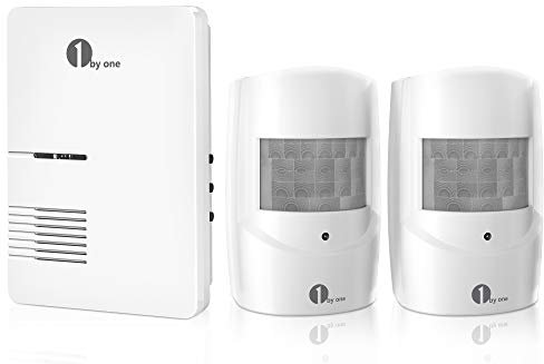 Driveway Alarm, 1byone Home Security Alert System with 36 Melodies, 1 Plug-in Receiver and 2 Weatherproof PIR Motion Detector, 1000ft Wireless Transmission Range and 24ft PIR Detection Range