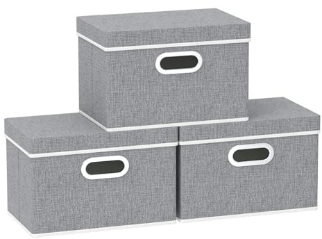 Yawinhe Förvaringslåda med lock 3-pack, hopfällbar klädhylla korg leksakslåda, för att organisera kläder, 38 x 25 x 25 cm, grå, SNK023GL-3