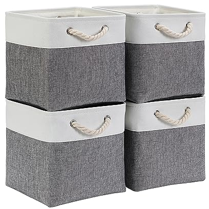Mangata Cube Storage Boxes 30x30x30cm, Fabric Storage Basket for Cupboards, Shelves, Closet, Grey White (Collapsible, 4 Pack)
