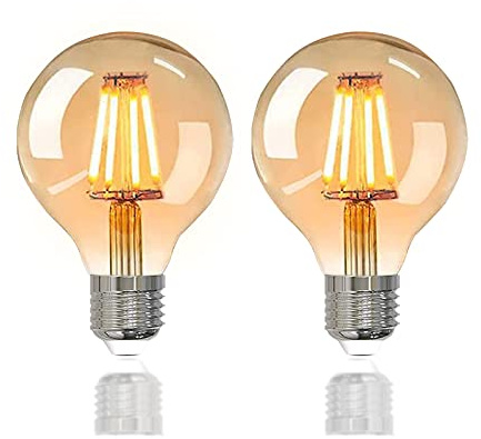 YOUDIAN E27 Screw Bulb,LED Edison Light Bulb（Pack of 2 | Vintage Light Bulb,Warm White 2700K ,Retro Amber,220V 400 Lumen ,G80 Led Light Bulb,Energy Saving,Non-Dimmable