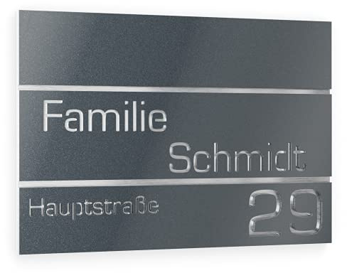 Graviers Design Hausnummer aus V2A Edelstahl 160x110mm - Anthrazit Metallic - Rostfrei UV-beständig Individuell anpassbar Straße Nummer Familie Name - Made in Germany