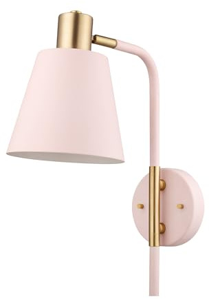 GLOBE Electric Cleo 1-Light Plug-in or Hardwire Wall Sconce, Blush Pink, Matte Brass Accents, Black Cloth Cord, Bulb Not Included