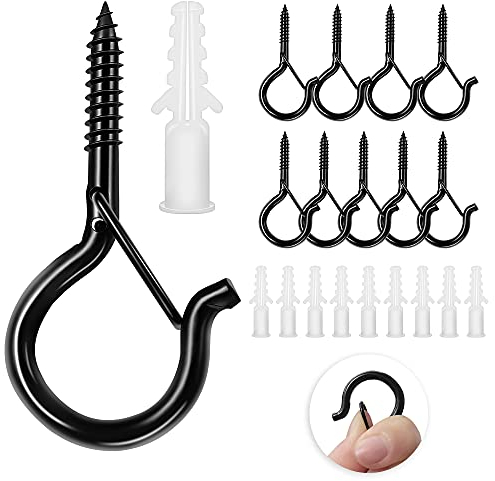 lohey 12 Pack Screw in Hooks, Q Hanger Wall Ceiling Hooks for Outdoor Christmas String Light, Birdcage, Feeders, Christmas Decor