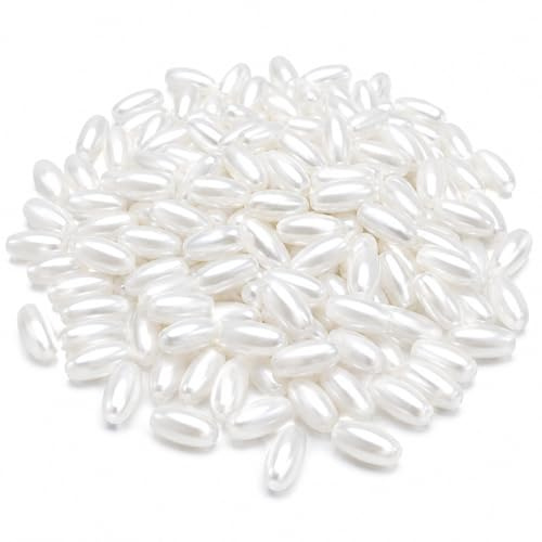 Perlin Zuchtperlen Imitat Perlen Weiß 300 Stück 8 mm x 4 mm Oval Wachsperlen Perlmutt Kunstperlen Schmuckperlen zum Auffädeln für Schmuckherstellung Hochzeit Basteln Tischdeko DIY Dekoration